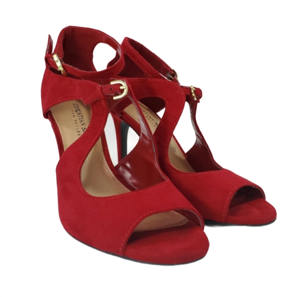 Scarlett Strappy Peep Toe Heel Faux Suede Christian Siriano